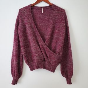 Free People Women's XS Karina Wool Mohair Alpaca Blend Faux Wrap Sweater